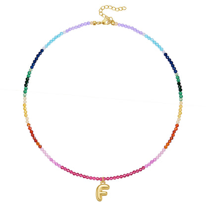 Beaded Bubble Letter Pendant Rainbow Choker
