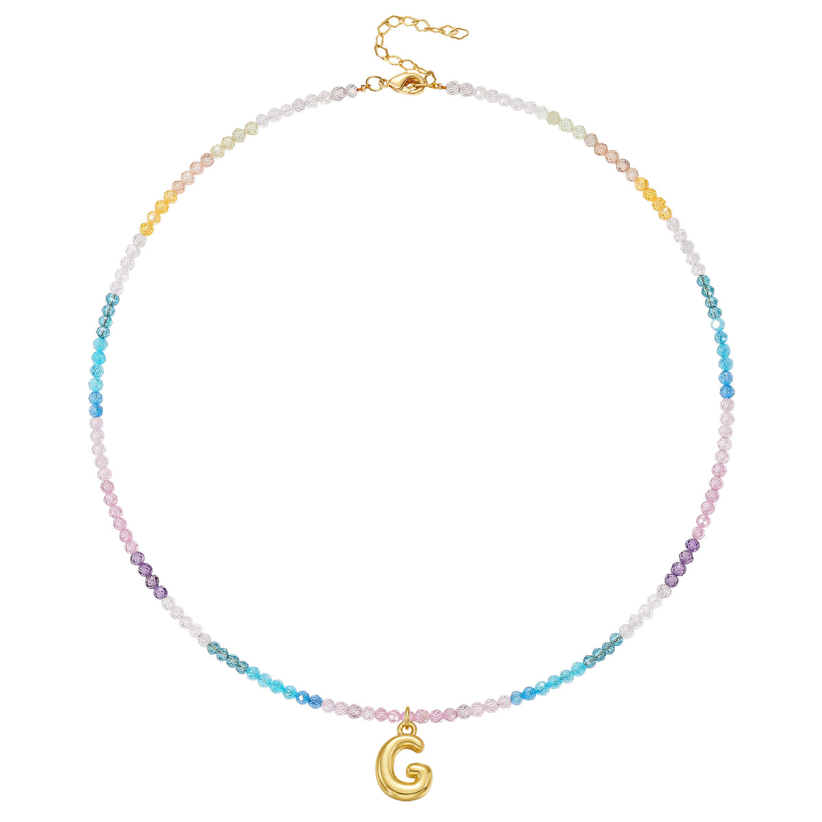 Beaded Bubble Letter Initial Pendant Necklace