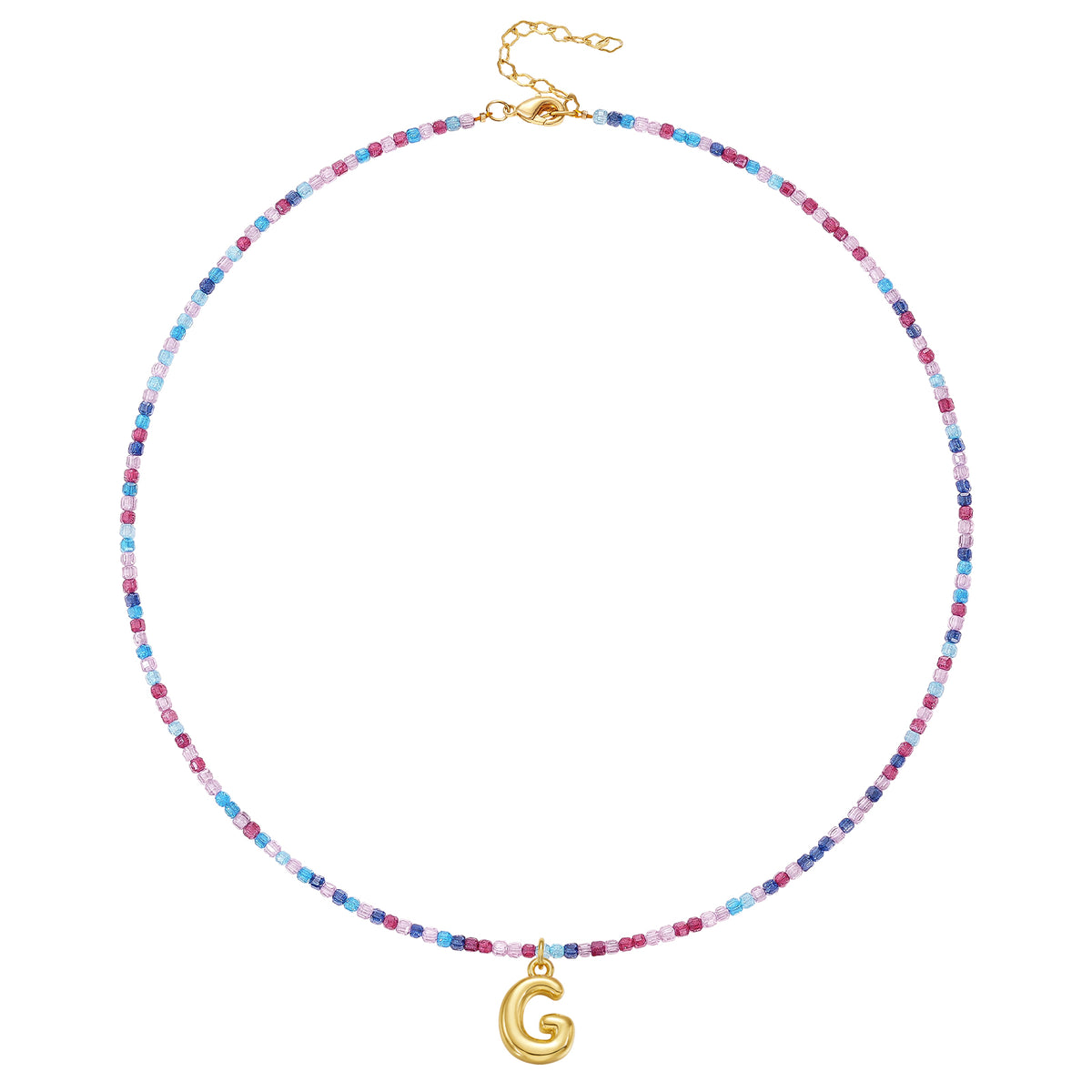 Beaded Bubble Letter Initial Pendant Necklace