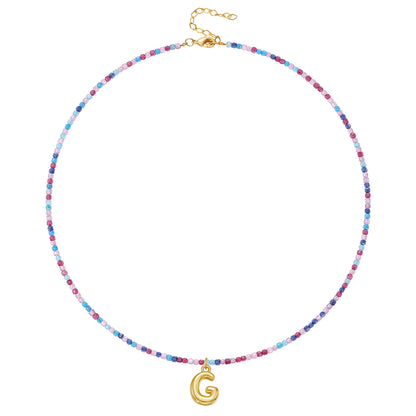 Beaded Bubble Letter Initial Pendant Necklace