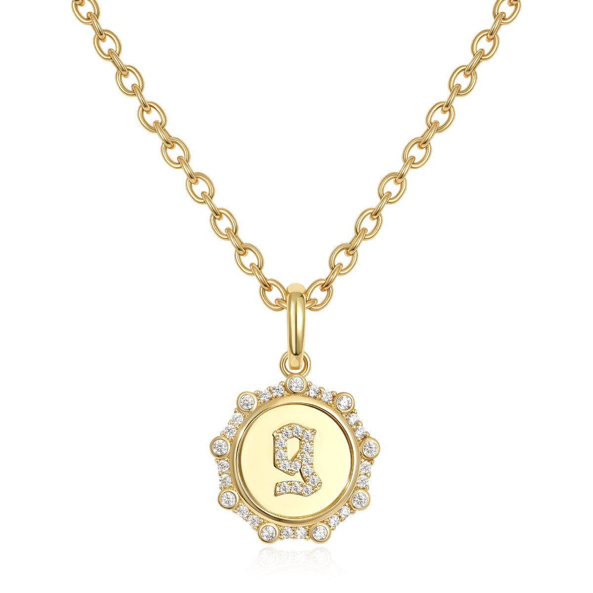 Round Initial Necklace with CZ Pendant