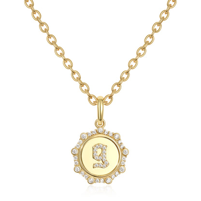 Round Initial Necklace with CZ Pendant