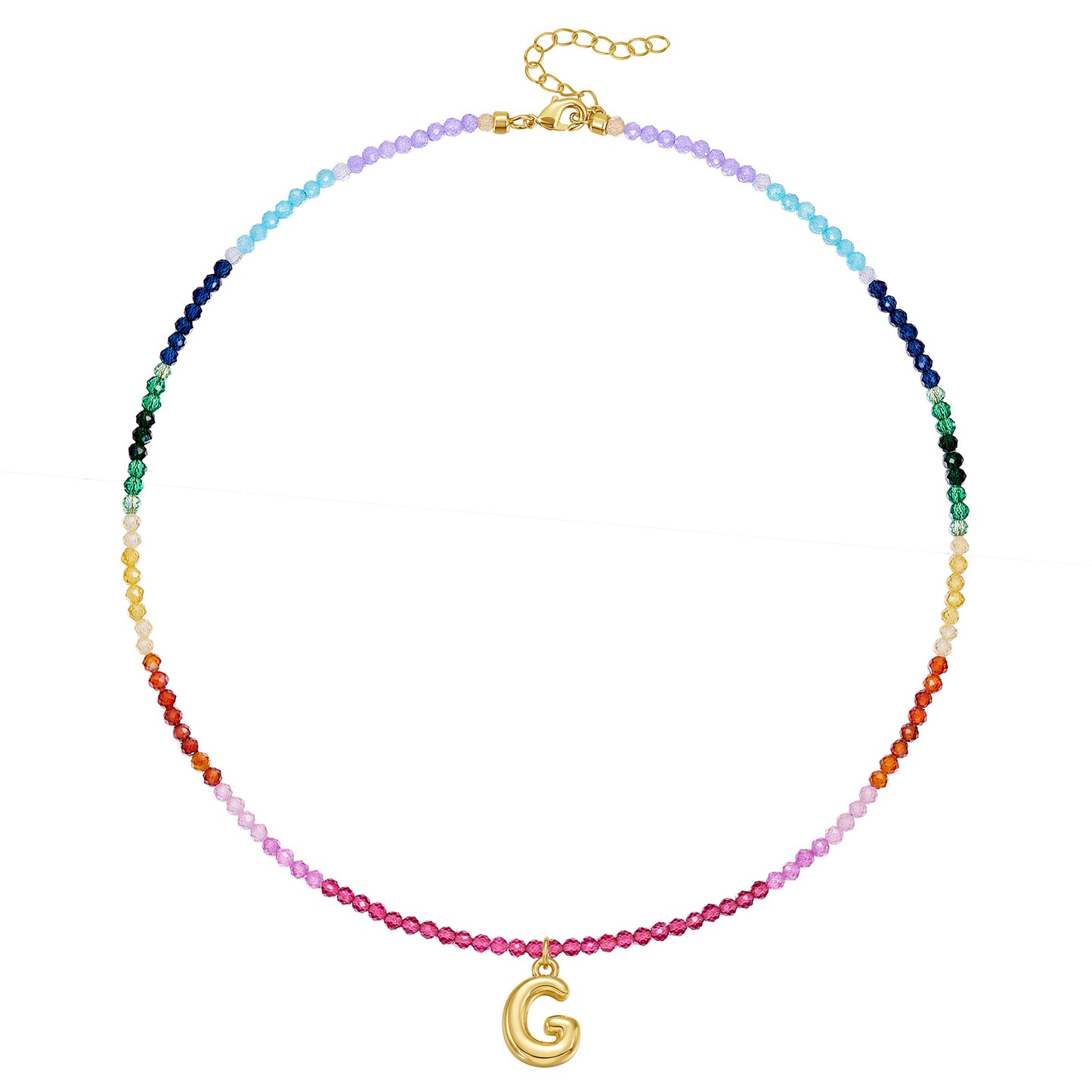 Beaded Bubble Letter Pendant Rainbow Choker