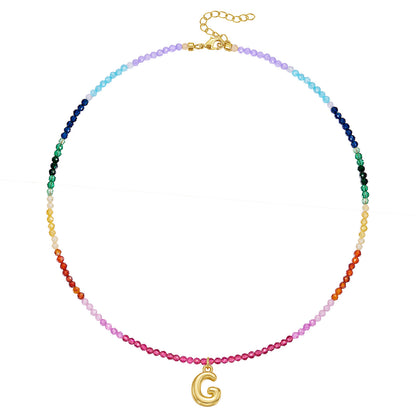 Beaded Bubble Letter Pendant Rainbow Choker