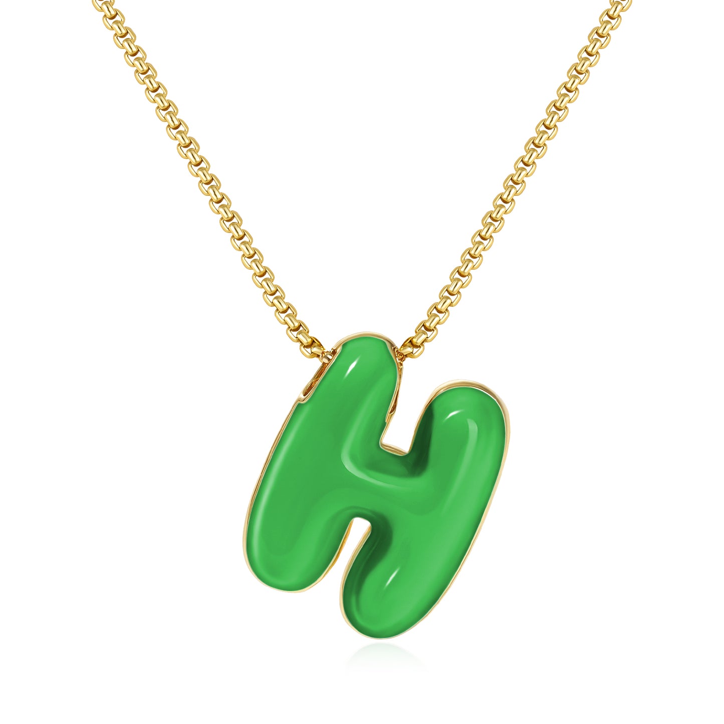 Bubble Letter Colorful Enamel Initial Necklace