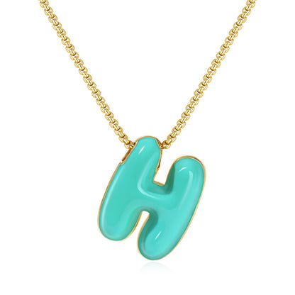 Bubble Letter Colorful Enamel Initial Necklace