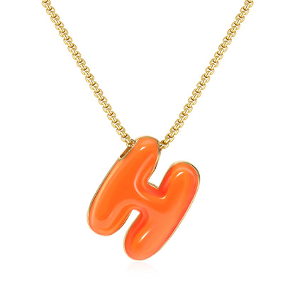Bubble Letter Colorful Enamel Initial Necklace