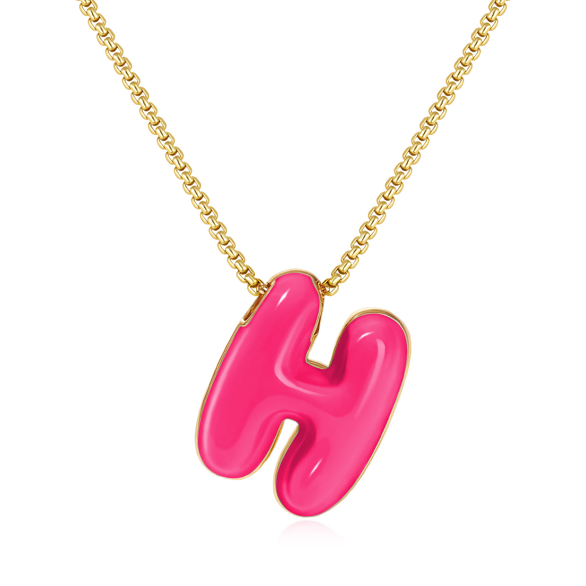 Bubble Letter Colorful Enamel Initial Necklace