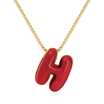 Bubble Letter Colorful Enamel Initial Necklace