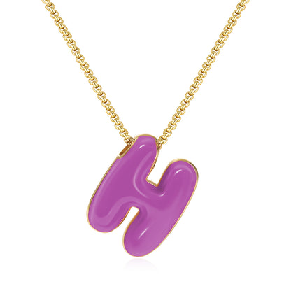 Bubble Letter Colorful Enamel Initial Necklace