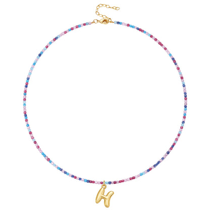 Beaded Bubble Letter Initial Pendant Necklace