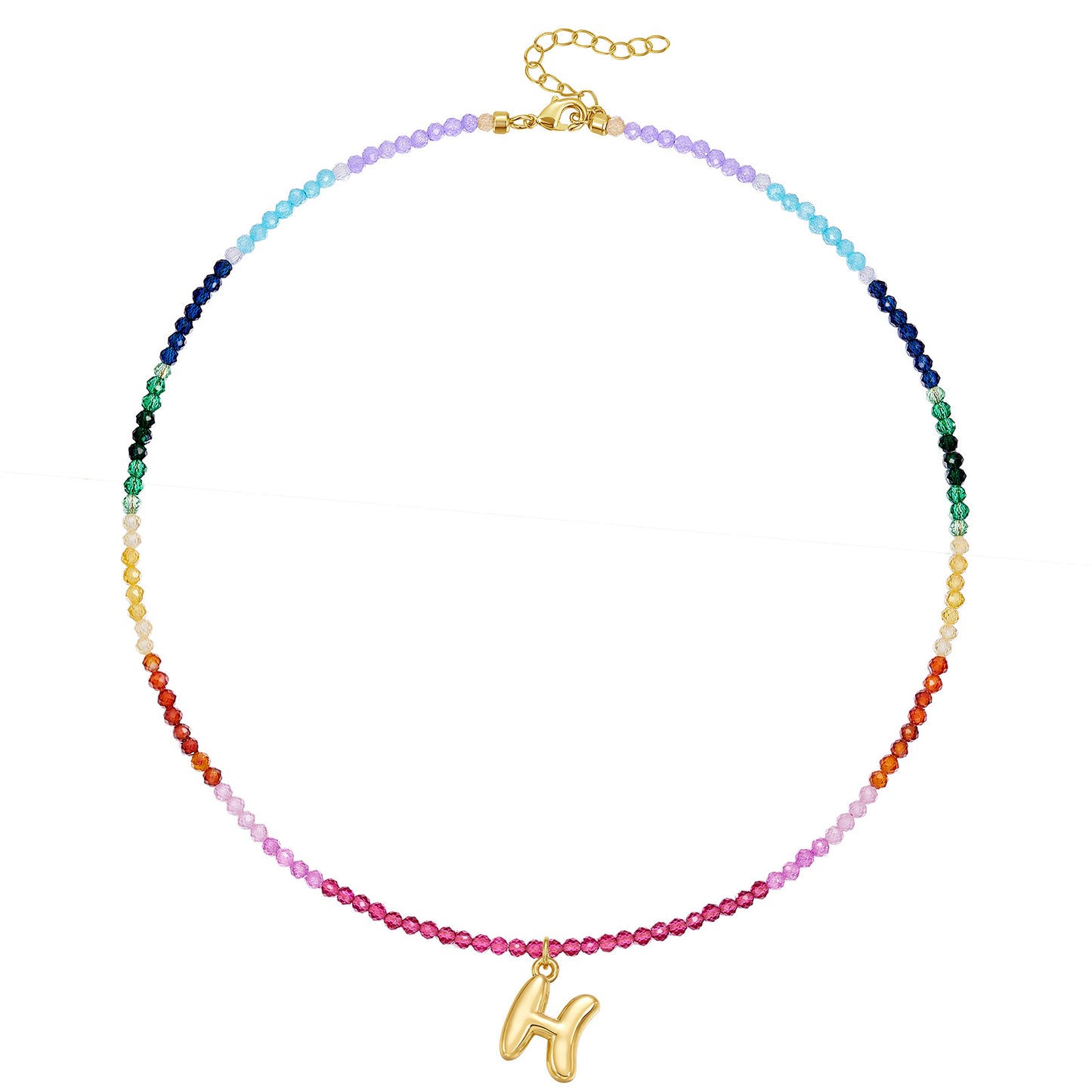 Beaded Bubble Letter Pendant Rainbow Choker