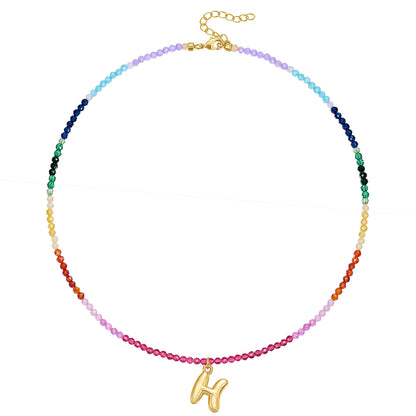 Beaded Bubble Letter Pendant Rainbow Choker