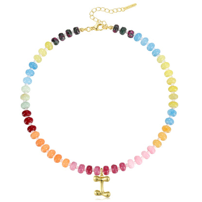 Colorful Beaded Choker Bubble Letter Pendant