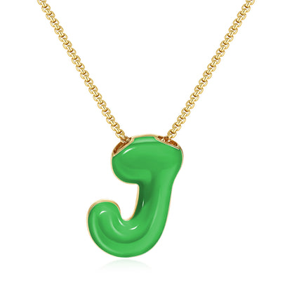Bubble Letter Colorful Enamel Initial Necklace