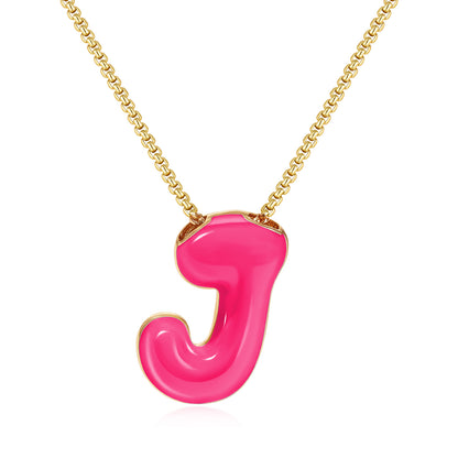 Bubble Letter Colorful Enamel Initial Necklace