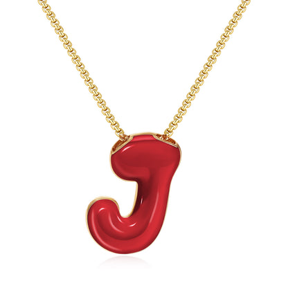 Bubble Letter Colorful Enamel Initial Necklace