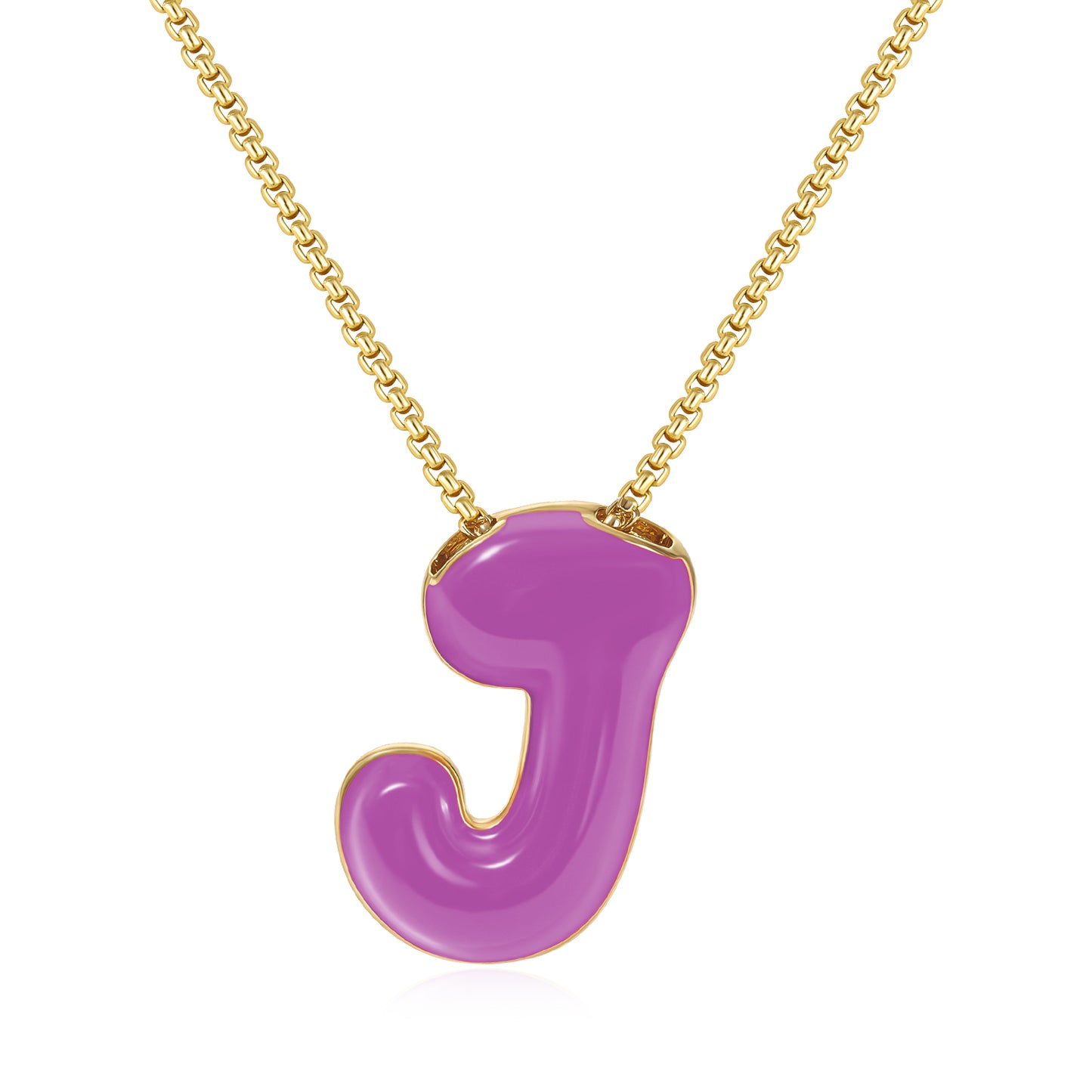 Bubble Letter Colorful Enamel Initial Necklace
