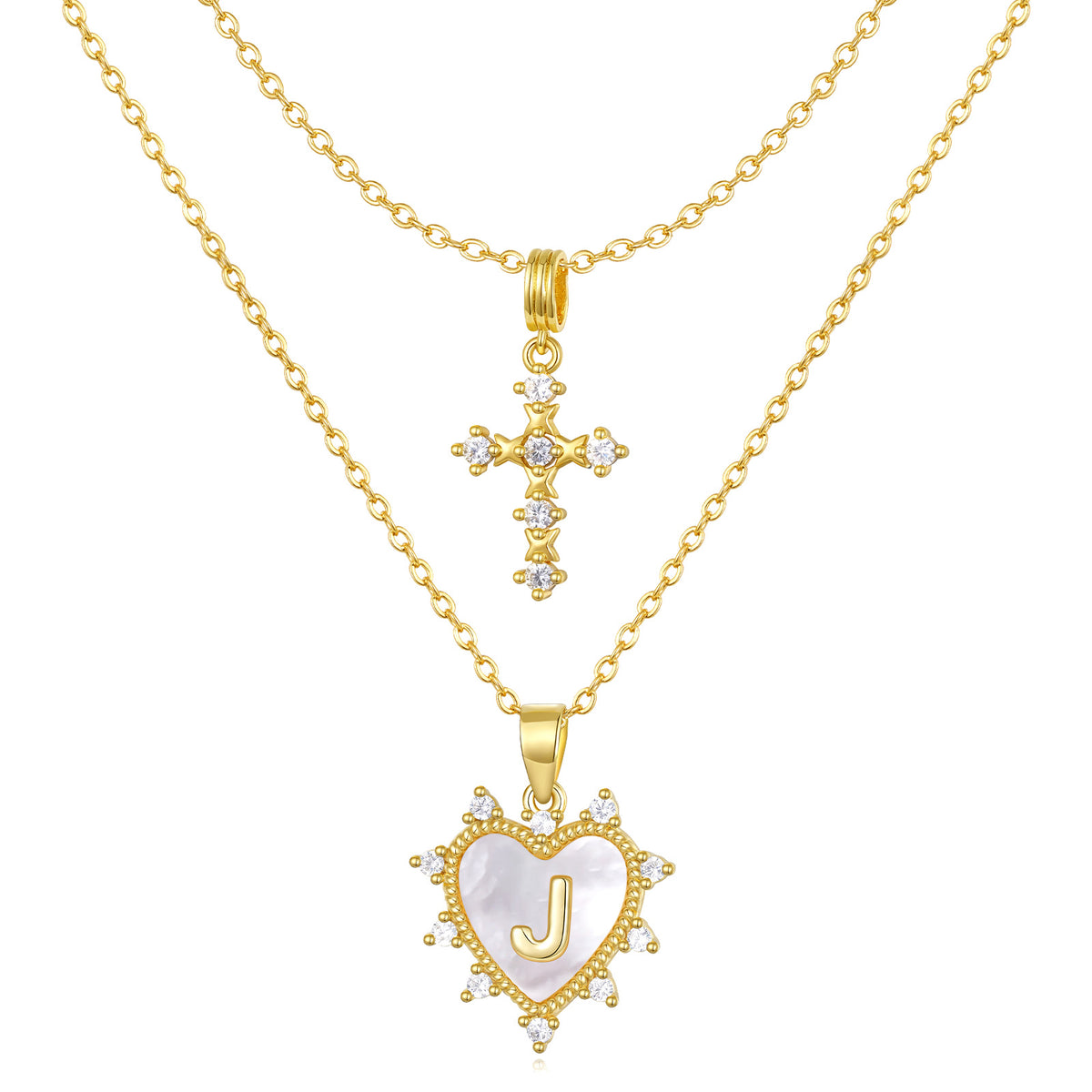Layered Heart Pendant Initial Necklace