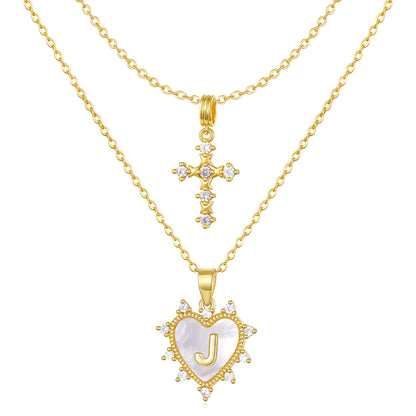 Layered Heart Pendant Initial Necklace