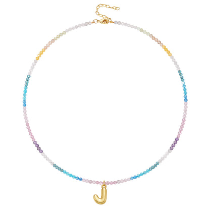 Beaded Bubble Letter Initial Pendant Necklace