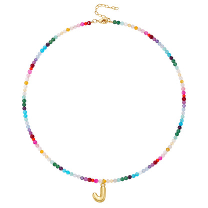 Beaded Bubble Letter Initial Pendant Necklace
