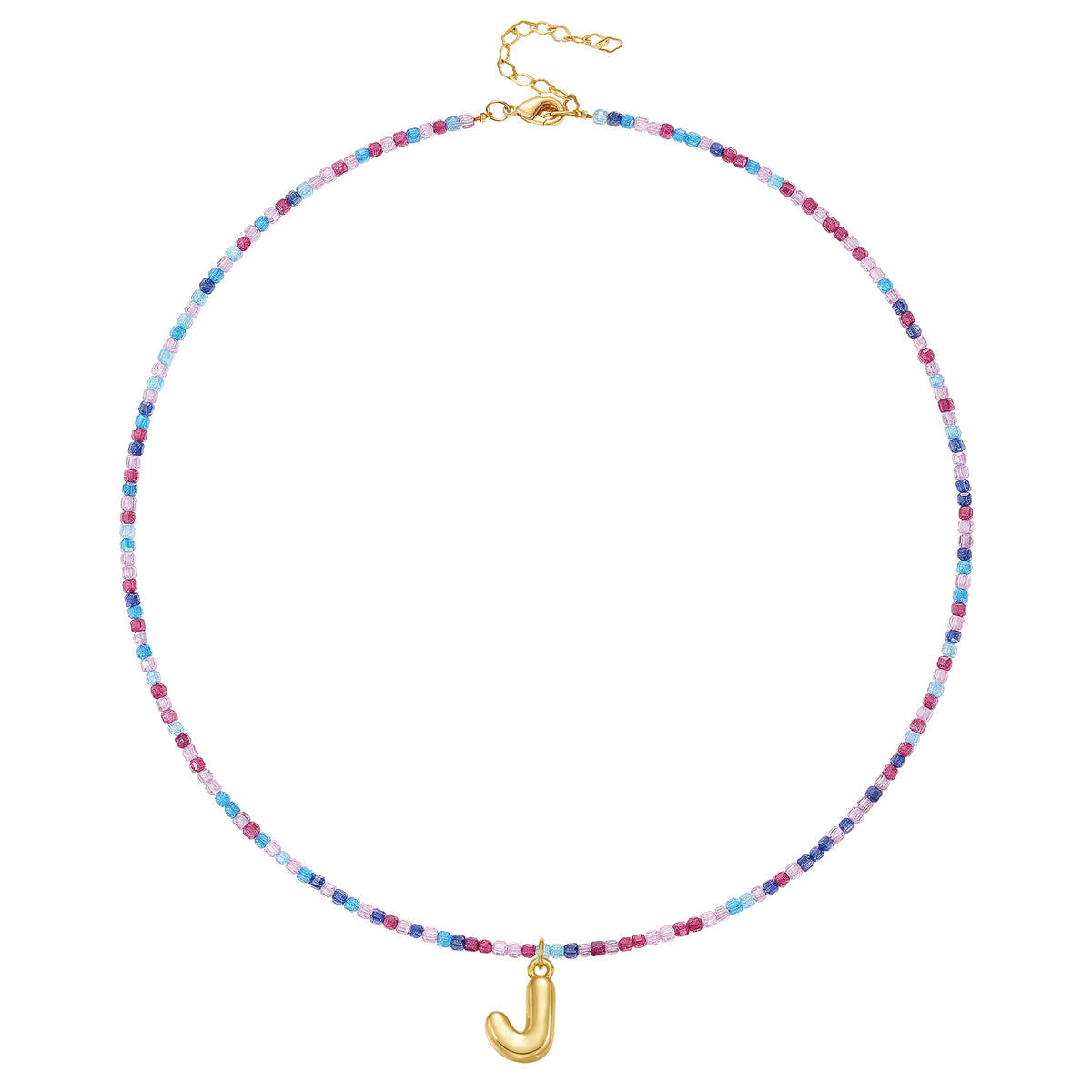 Beaded Bubble Letter Initial Pendant Necklace