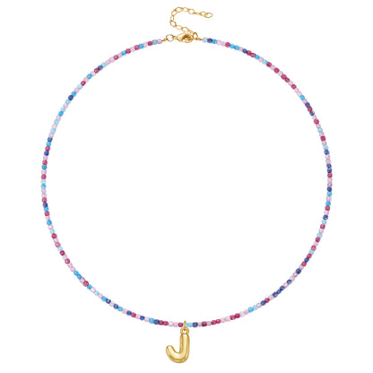 Beaded Bubble Letter Initial Pendant Necklace