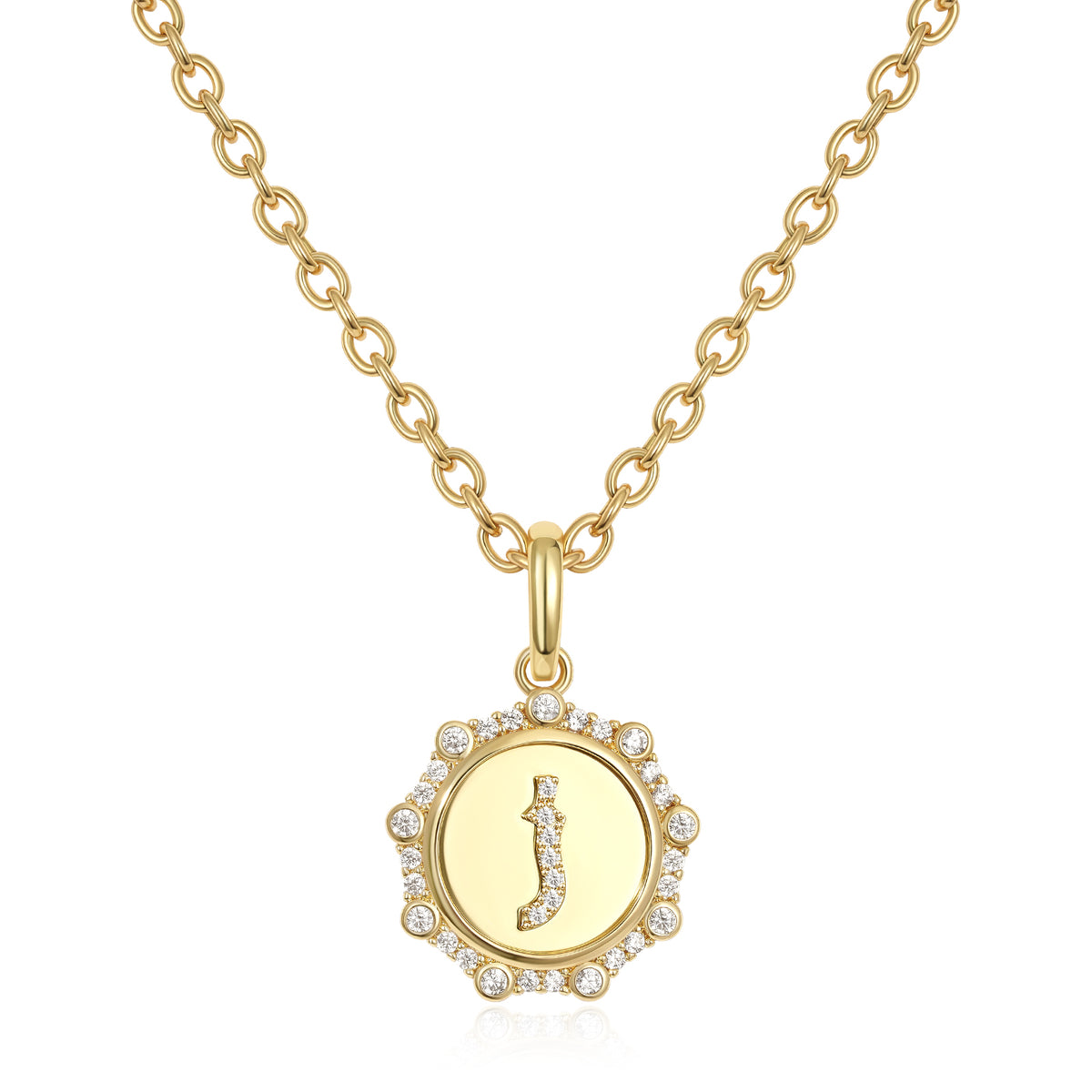 Round Initial Necklace with CZ Pendant