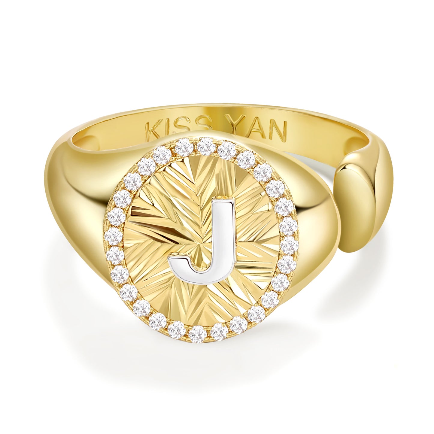 14k Gold Plate Initial  Adjustable Letter Ring