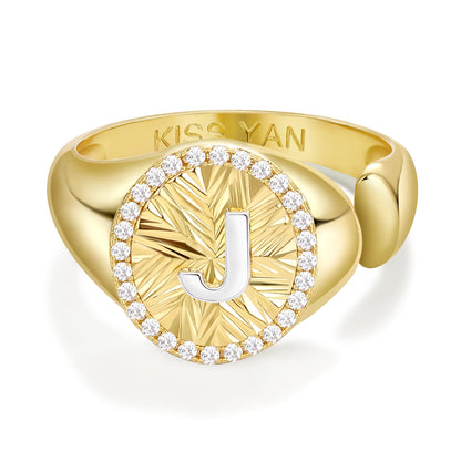 14k Gold Plate Initial  Adjustable Letter Ring