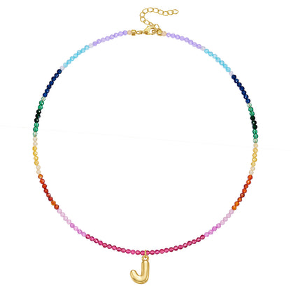 Beaded Bubble Letter Pendant Rainbow Choker