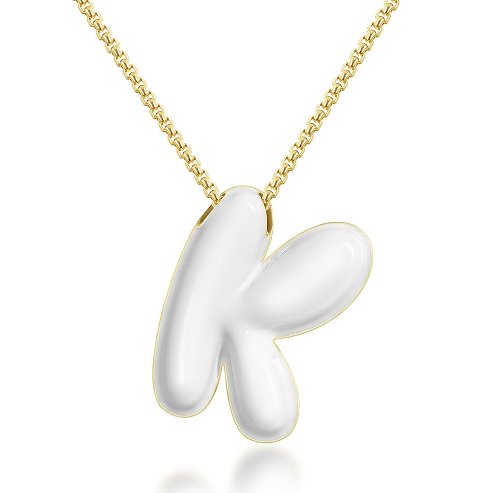 Bubble Letter Colorful Enamel Initial Necklace