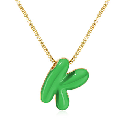 Bubble Letter Colorful Enamel Initial Necklace