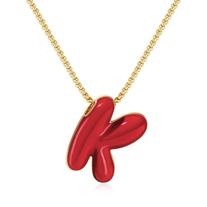 Bubble Letter Colorful Enamel Initial Necklace