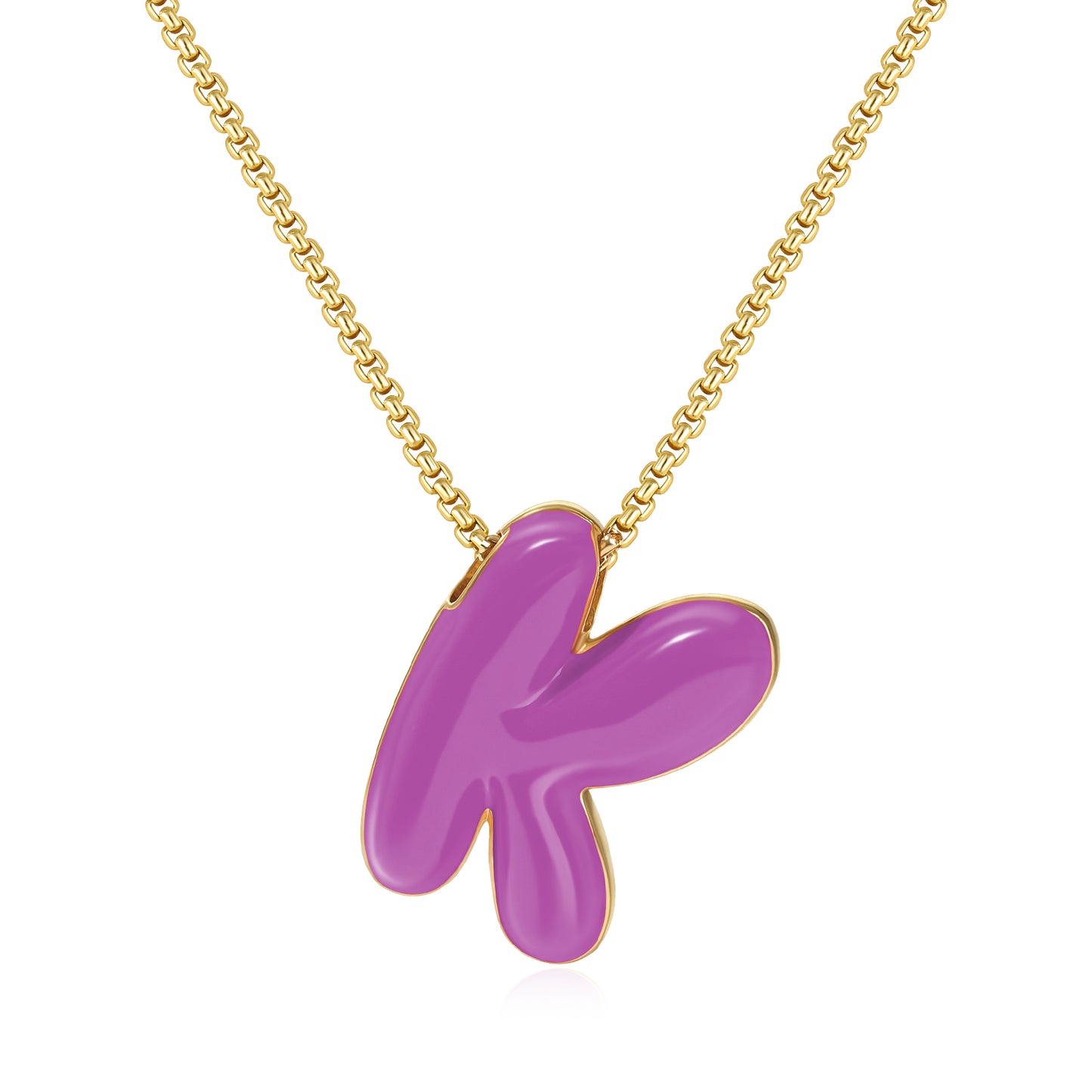 Bubble Letter Colorful Enamel Initial Necklace