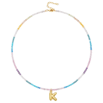 Beaded Bubble Letter Initial Pendant Necklace