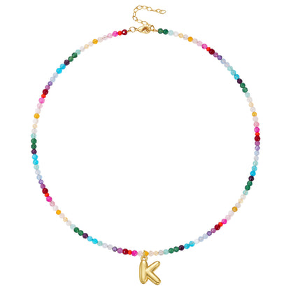Beaded Bubble Letter Initial Pendant Necklace