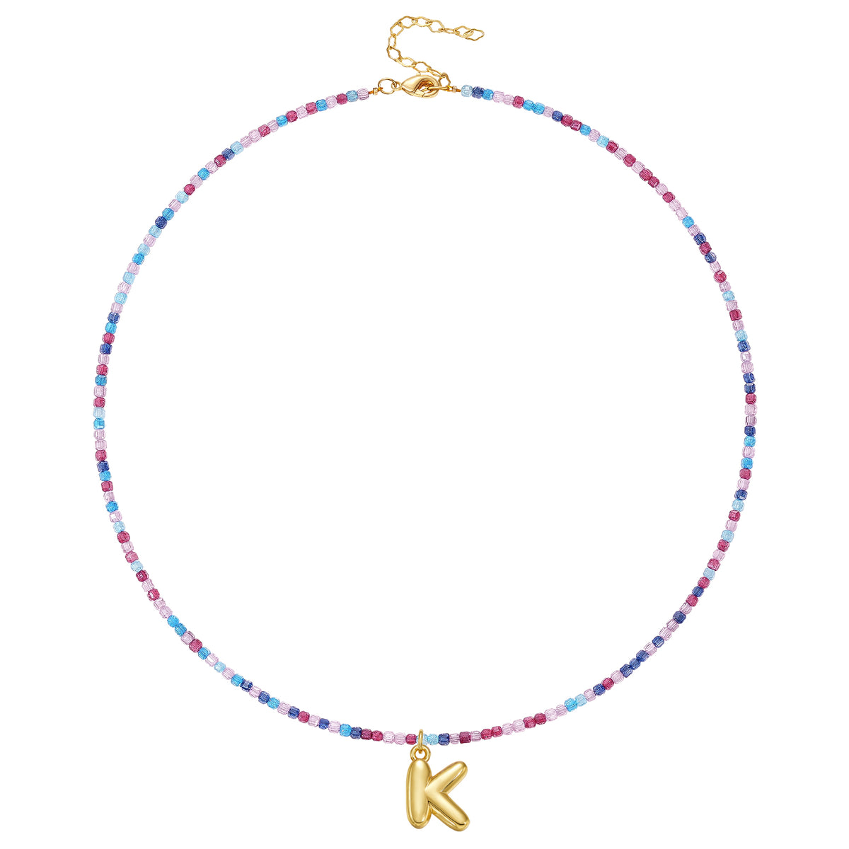 Beaded Bubble Letter Initial Pendant Necklace