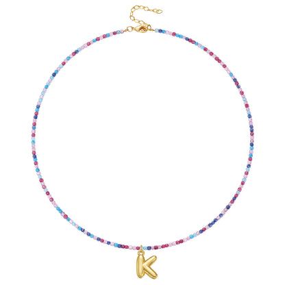Beaded Bubble Letter Initial Pendant Necklace