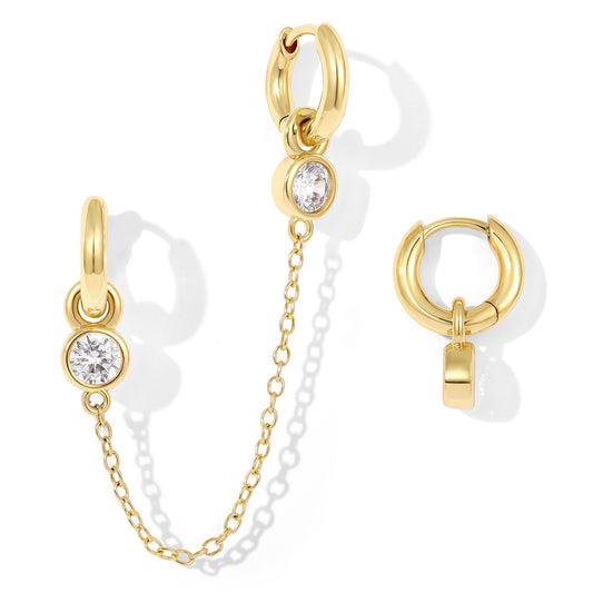 Single/Double Detachable Multi-Wear Huggie Hoop Chain Earrings