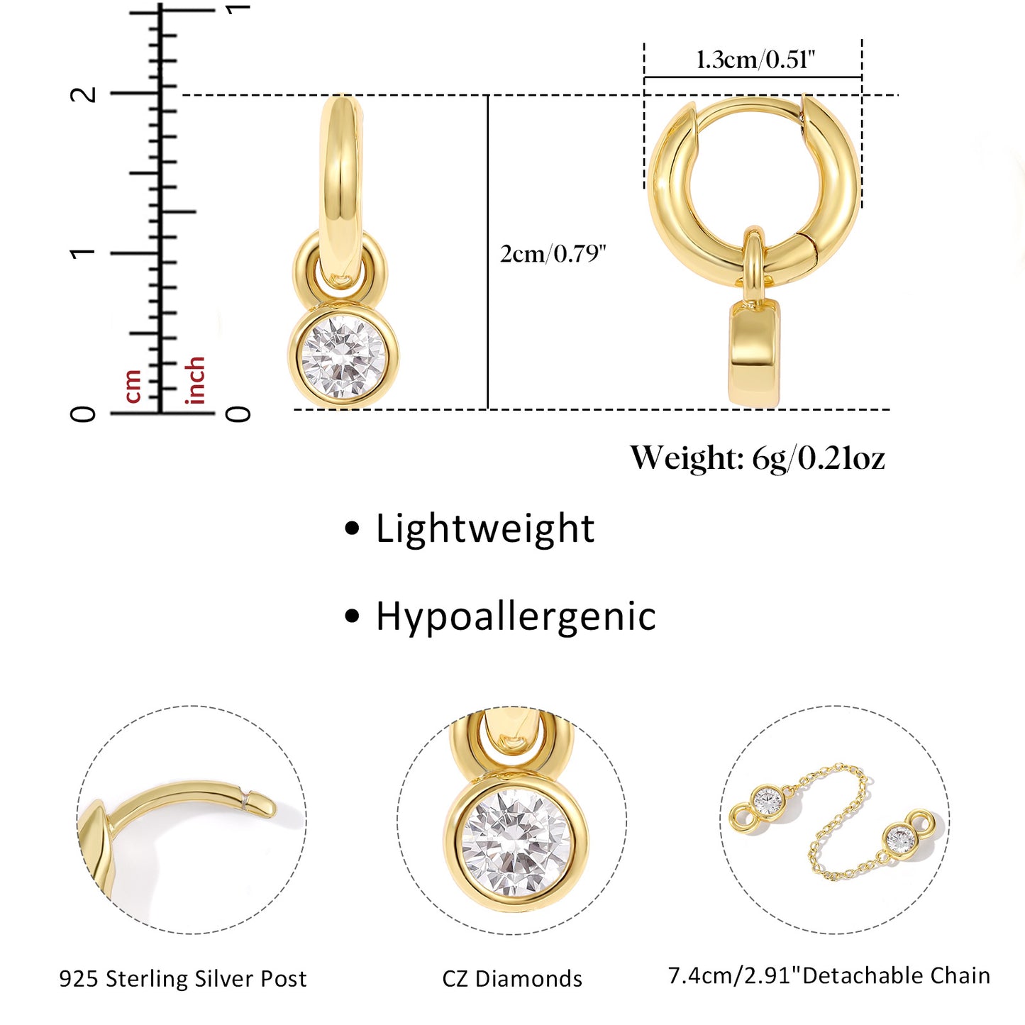 Single/Double Detachable Multi-Wear Huggie Hoop Chain Earrings