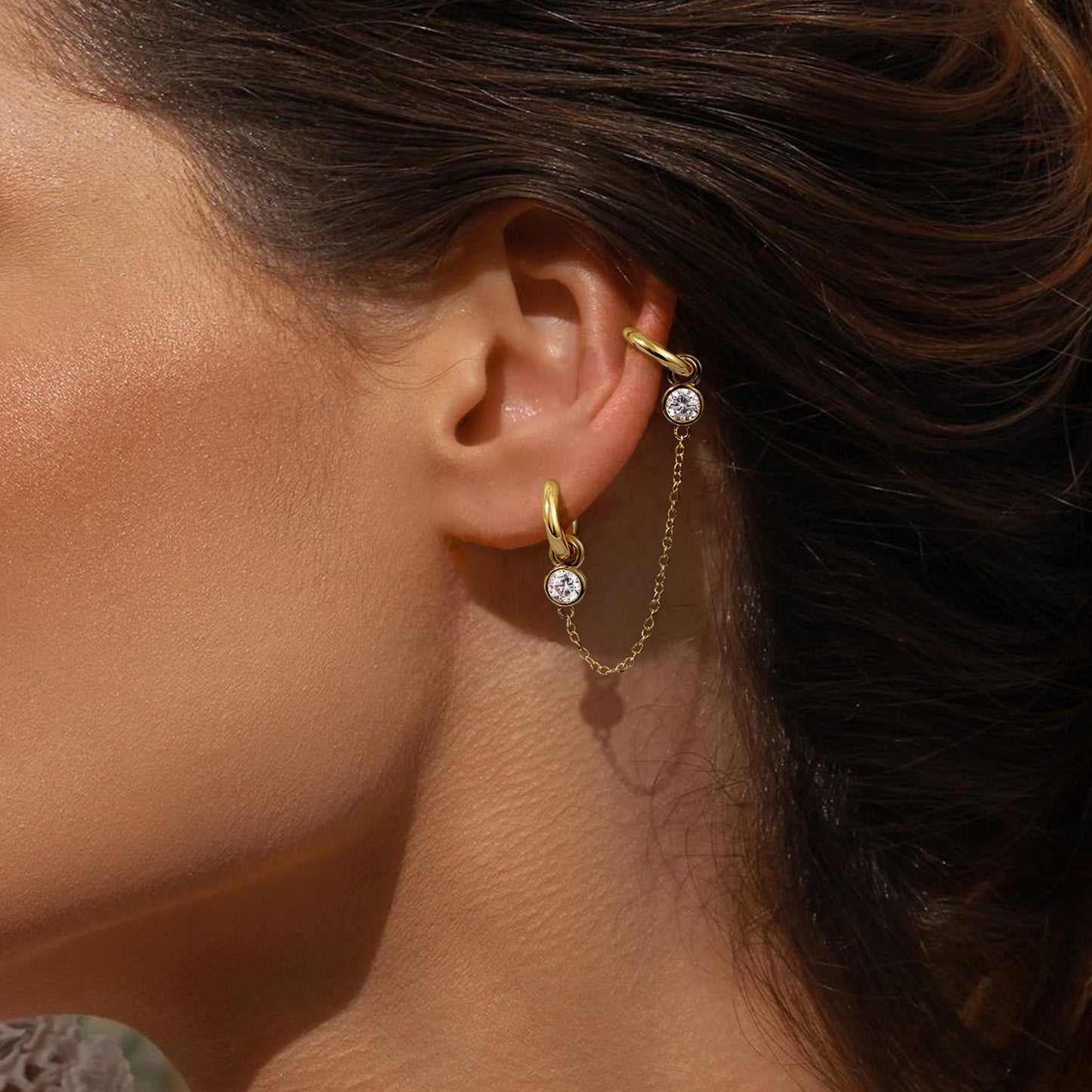 Single/Double Detachable Multi-Wear Huggie Hoop Chain Earrings