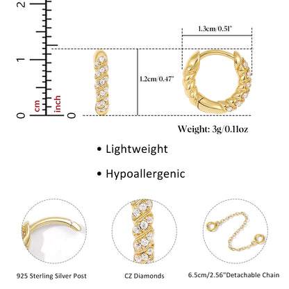 Single/Double Detachable Multi-Wear Huggie Hoop Chain Earrings