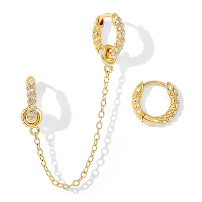 Single/Double Detachable Multi-Wear Huggie Hoop Chain Earrings