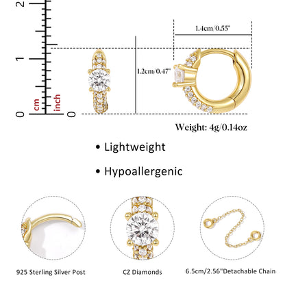 Single/Double Detachable Multi-Wear Huggie Hoop Chain Earrings