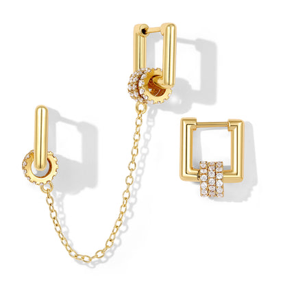 Single/Double Detachable Multi-Wear Huggie Hoop Chain Earrings