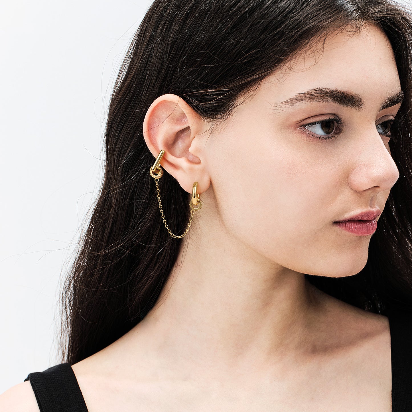Single/Double Detachable Multi-Wear Huggie Hoop Chain Earrings