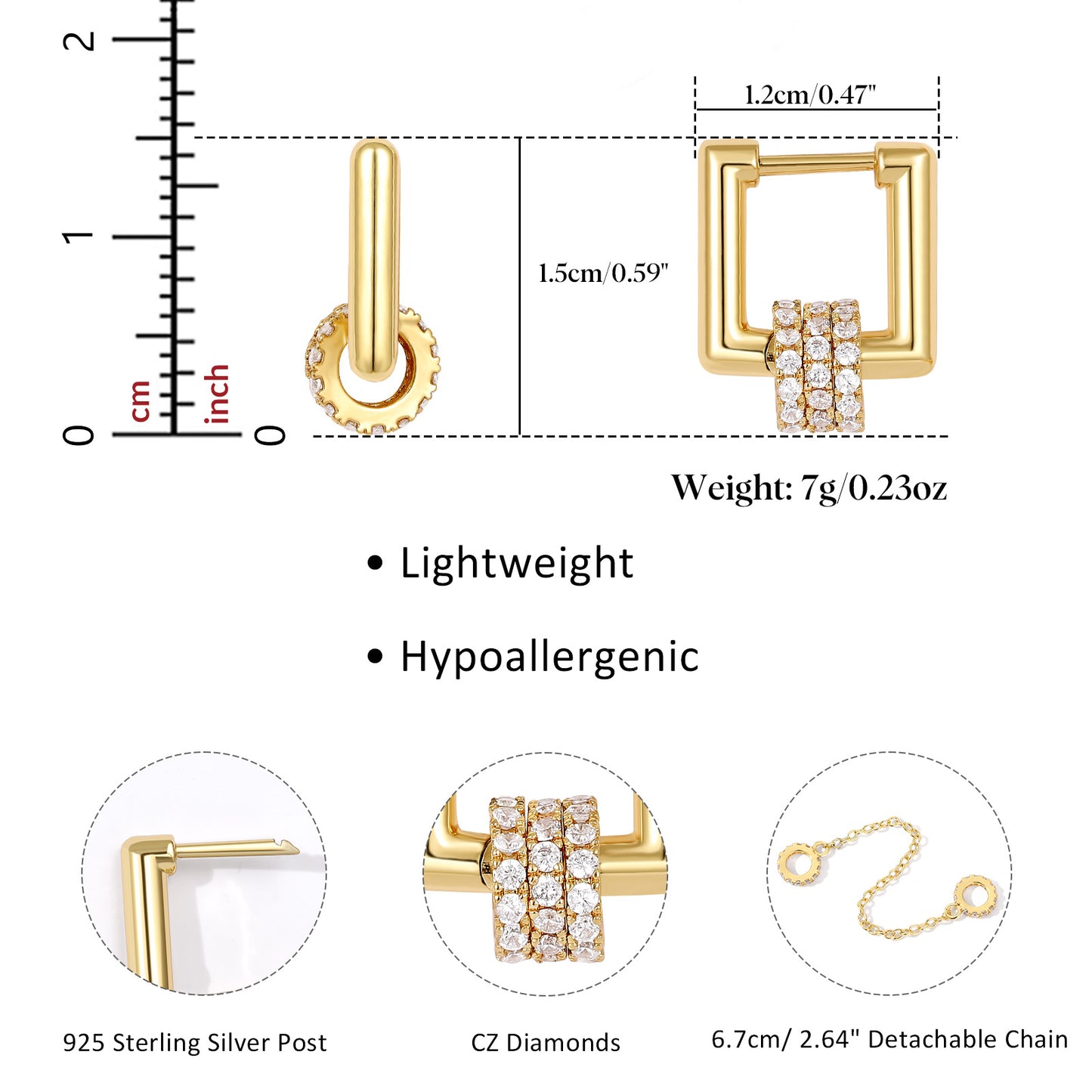 Single/Double Detachable Multi-Wear Huggie Hoop Chain Earrings
