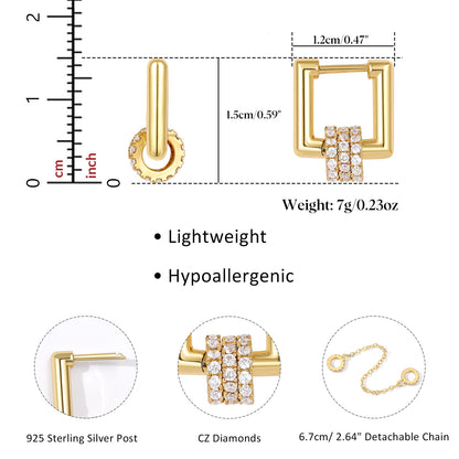 Single/Double Detachable Multi-Wear Huggie Hoop Chain Earrings